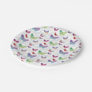 Elegant Purple and Blue Bright Butterflies Paper Plate