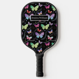 Elegant Purple and Blue Bright Butterflies   Pickleball Paddle