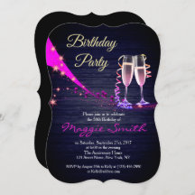 Elegant Purple and Blue Champagne Birthday Invite