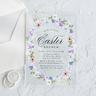 Elegant Purple and Blue Floral Easter Brunch Acrylic Invitations