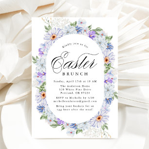 Elegant Purple and Blue Floral Easter Brunch Invitation