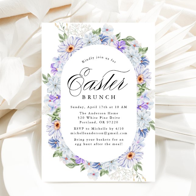 Elegant Purple and Blue Floral Easter Brunch Invitation (Creator Uploaded)