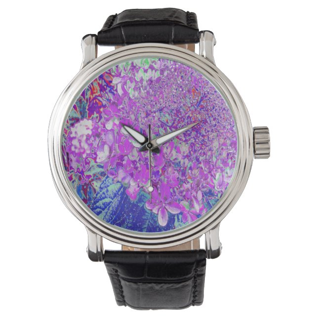 Elegant Purple and Blue Limelight Hydrangea Watch (Front)