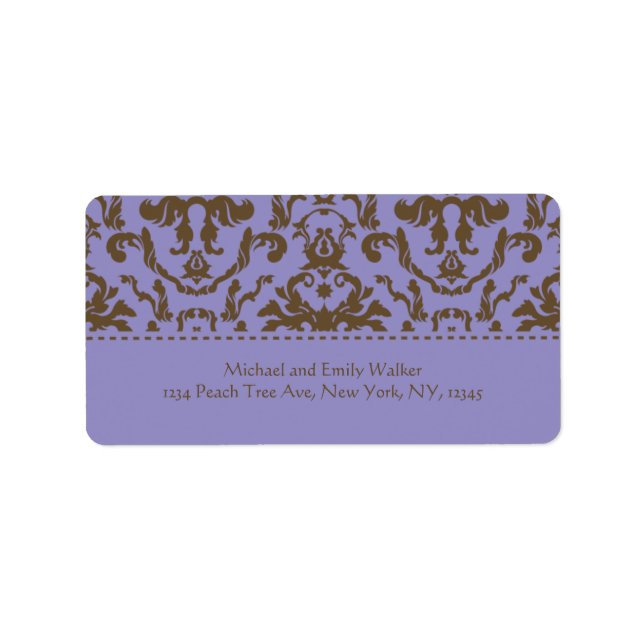 Elegant Purple and Brown Damask Address Label (Front)