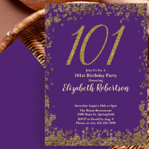 Elegant Purple and Gold 101st Birthday Invitation