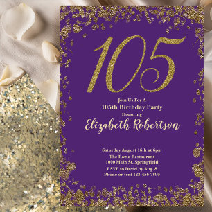 Elegant Purple and Gold 105th Birthday Invitation