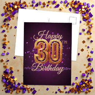 Elegant Purple and Gold 30th Birthday Celebration Postcard