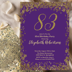 Elegant Purple and Gold 83rd Birthday Invitation