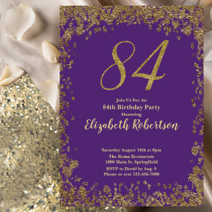 Elegant Purple and Gold 84th Birthday Invitation