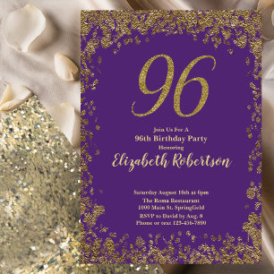 Elegant Purple and Gold 96th Birthday Invitation