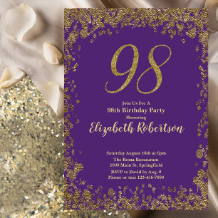Elegant Purple and Gold 98th Birthday Invitation
