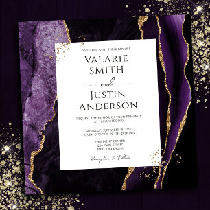 Elegant Purple and Gold Agate Stone Wedding Invitation