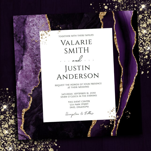 Elegant Purple and Gold Agate Stone Wedding Invitation (Creator Uploaded)