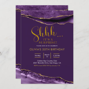 Elegant Purple and Gold Agate Surprise Birthday Invitation