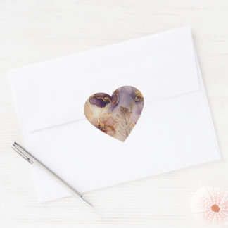 Elegant Purple and Gold Agate Wedding Favor  Heart Sticker