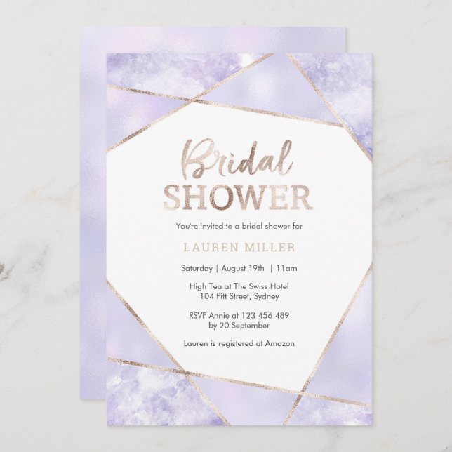 Elegant Purple and Gold Bridal Shower invitation (Front/Back)