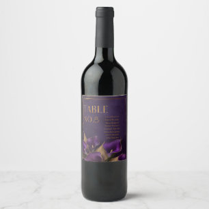 Elegant Purple and Gold Calla Lily Wedding Wine Label