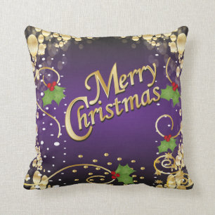 Elegant Purple and Gold Christmas Cushion