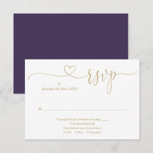 Elegant Purple And Gold Elegant Script Heart RSVP Card