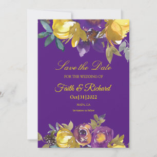 Elegant Purple and Gold Fall Wedding Save the Date