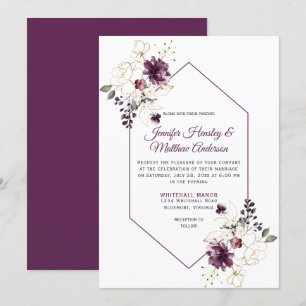 Elegant Purple and Gold Floral Framed Wedding Invitation