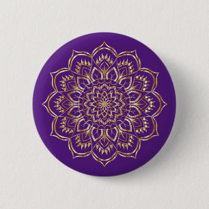 Elegant Purple and Gold Floral Mandala Pattern 6 Cm Round Badge