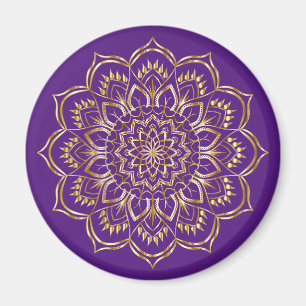 Elegant Purple and Gold Floral Mandala Pattern Magnet