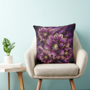 Elegant Purple and Gold Floral Pattern Cushion