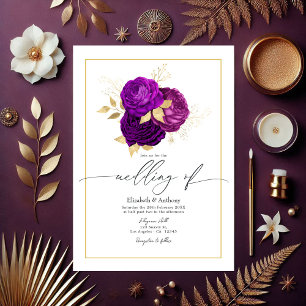 Elegant Purple and Gold Floral Wedding Invitation