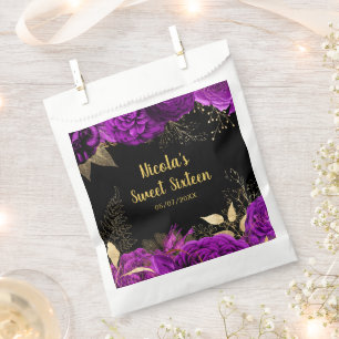 Elegant Purple and Gold Flowers Sweet Sixteen Favour Bag