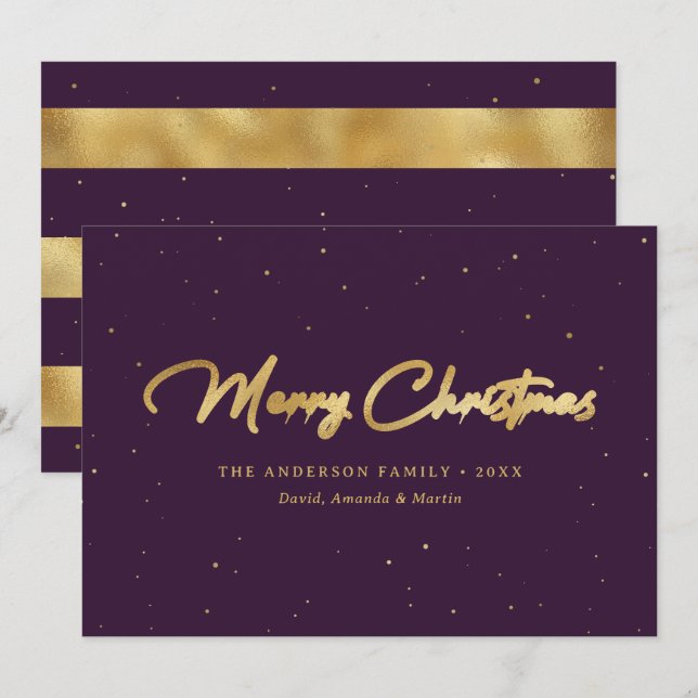 Elegant Purple and Gold Foil Christmas Cards (Front/Back)