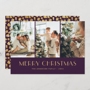 Elegant Purple and Gold Foil Stars Photo Christmas Holiday Card