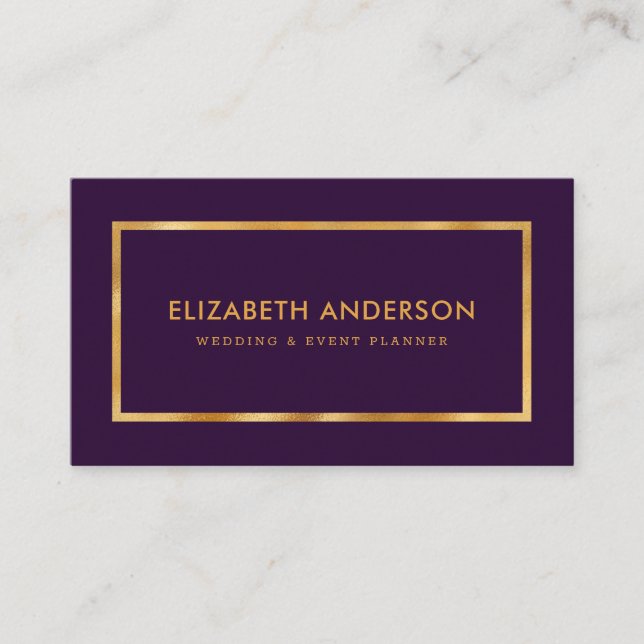 Elegant Purple and Gold Foil Wedding Event Planner Business Card (Front)