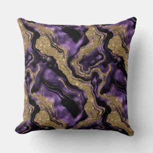 Elegant Purple and Gold Glitter Agate Pattern Cushion