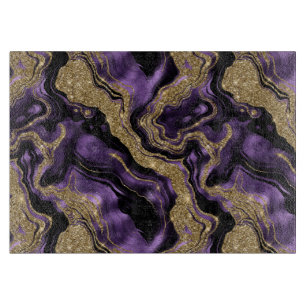 Elegant Purple and Gold Glitter Agate Pattern Cutting Board