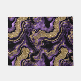 Elegant Purple and Gold Glitter Agate Pattern Doormat