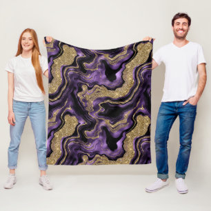 Elegant Purple and Gold Glitter Agate Pattern Fleece Blanket