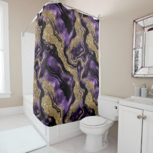 Elegant Purple and Gold Glitter Agate Pattern Shower Curtain