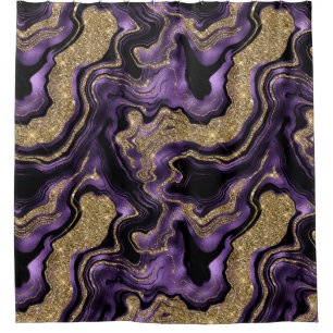 Elegant Purple and Gold Glitter Agate Pattern Shower Curtain