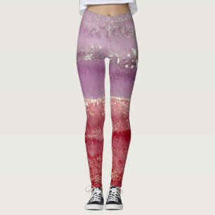 Elegant purple and gold glitter leggings