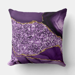 Elegant Purple and Gold Glitter Ocean Agate Cushion
