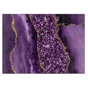 Elegant Purple and Gold Glitter Ocean Agate Cutting Board