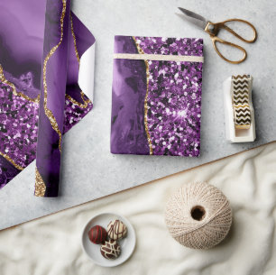 Elegant Purple and Gold Glitter Ocean Agate Wrapping Paper