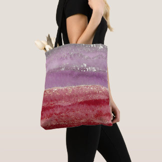 Elegant purple and gold glitter tote bag