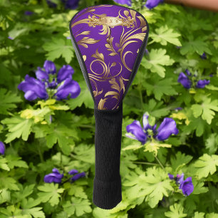 Elegant Purple and Gold Golf Head Cover