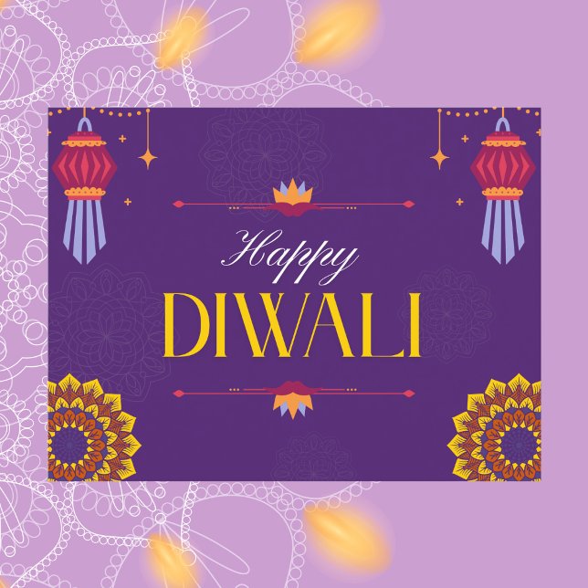 Elegant Purple and Gold Lanterns Happy Diwali Postcard (Creator Uploaded)