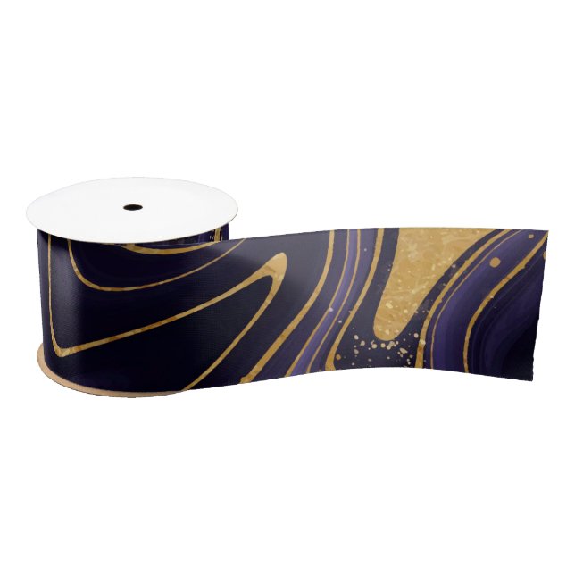 Elegant Purple and Gold Marble effect  Satin Ribbon (Spool)