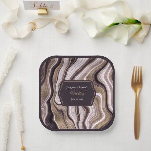 Elegant Purple and Gold Marble Wedding Paper Plate