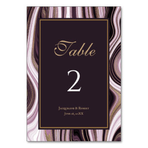 Elegant Purple and Gold Marble Wedding Table Number