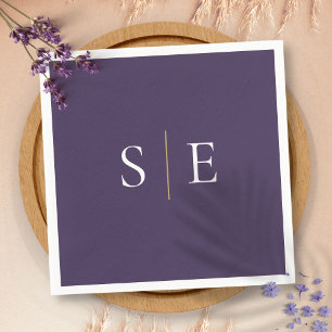 Elegant Purple And Gold Monogram Minimalist Napkin